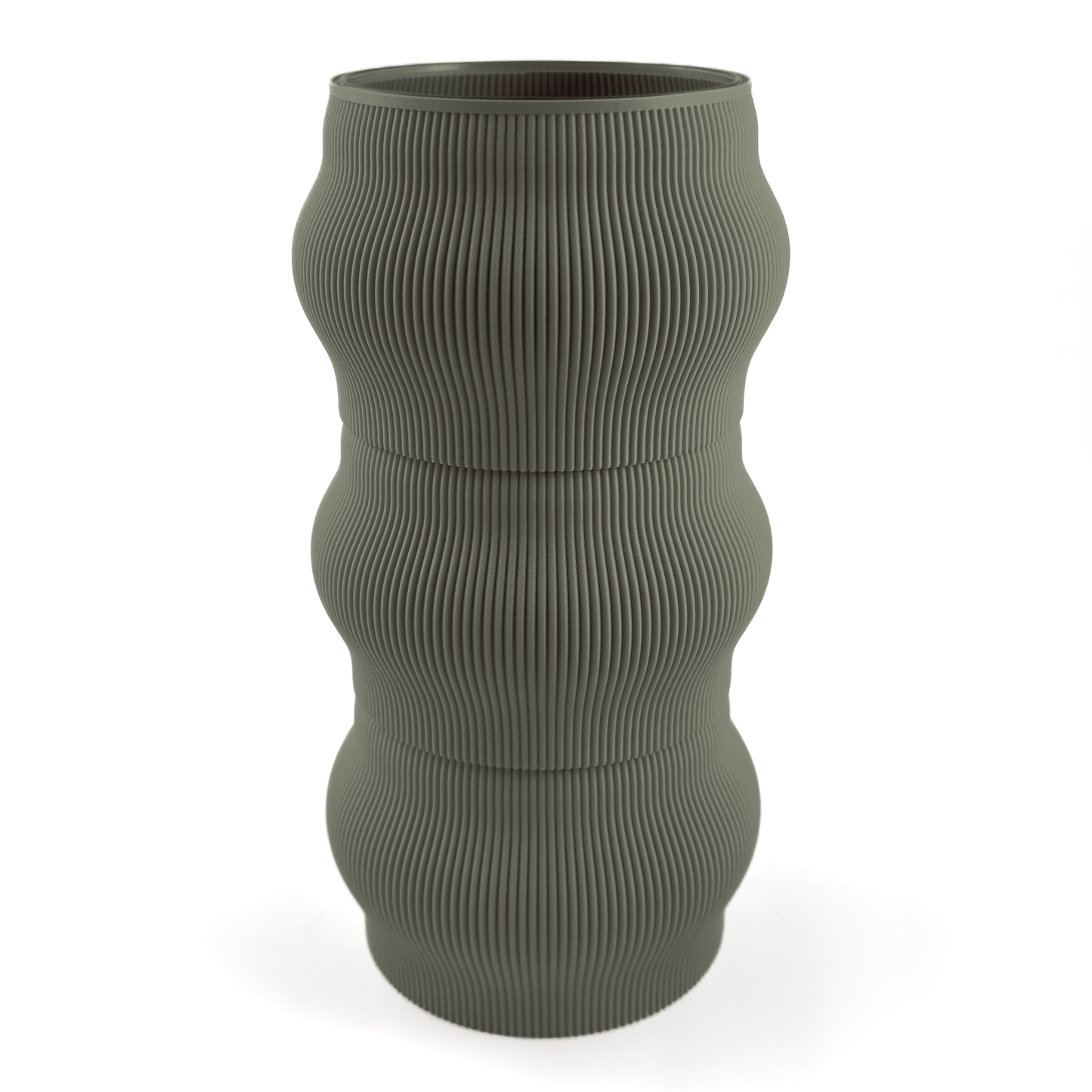 Modulare Vase CYRA in Groesse vase, kombiniert mit boden Boden sowie Aufsatzfarben aufsatz und gruen. Aus PLA gefertigt, fuer stilvolles und flexibles Einrichten.