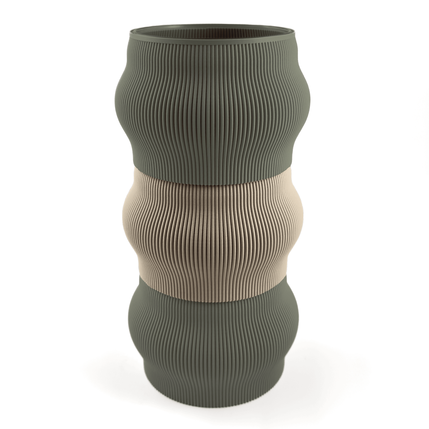 Individuell konfigurierbare Vase CYRA aus dem 3D-Druck – Groesse vase, mit Boden in boden und Aufsaetzen in aufsatz und weiss. Nachhaltiges Wohnaccessoire von Cranny im modernen Design.