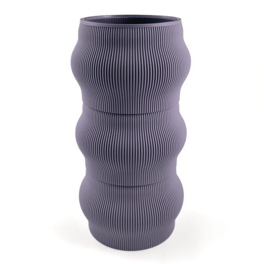 Modern kombinierbare Vase CYRA, 3D-gedruckt – Groesse vase, mit Boden in boden und Aufsaetzen in aufsatz und lila. Nachhaltiges Wohnaccessoire von Cranny im modernen Design.