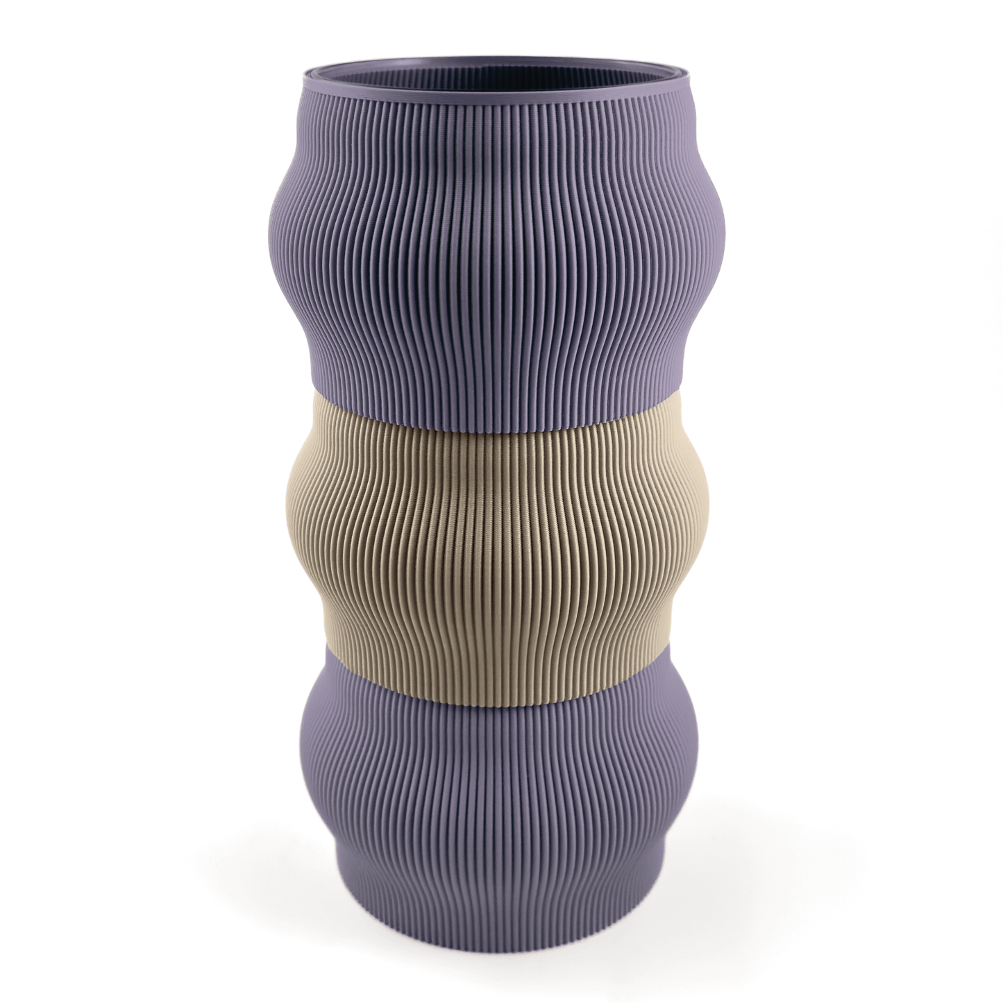 Modern kombinierbare Vase CYRA, 3D-gedruckt – Groesse vase, bestehend aus Boden in boden und zwei Aufsaetzen in aufsatz und weiss. Ein modernes Highlight von Cranny, 3D-gedruckt aus PLA.