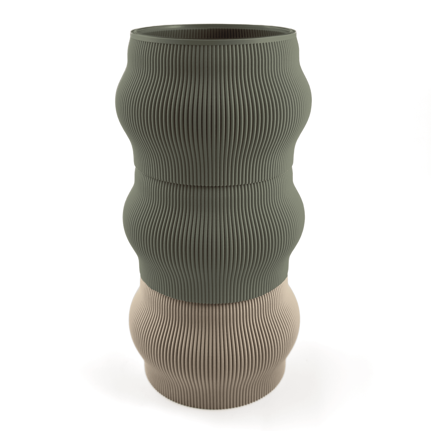 Modern kombinierbare Vase CYRA, 3D-gedruckt – Groesse vase, bestehend aus Boden in boden und zwei Aufsaetzen in aufsatz und gruen. Nachhaltiges Wohnaccessoire von Cranny im modernen Design.
