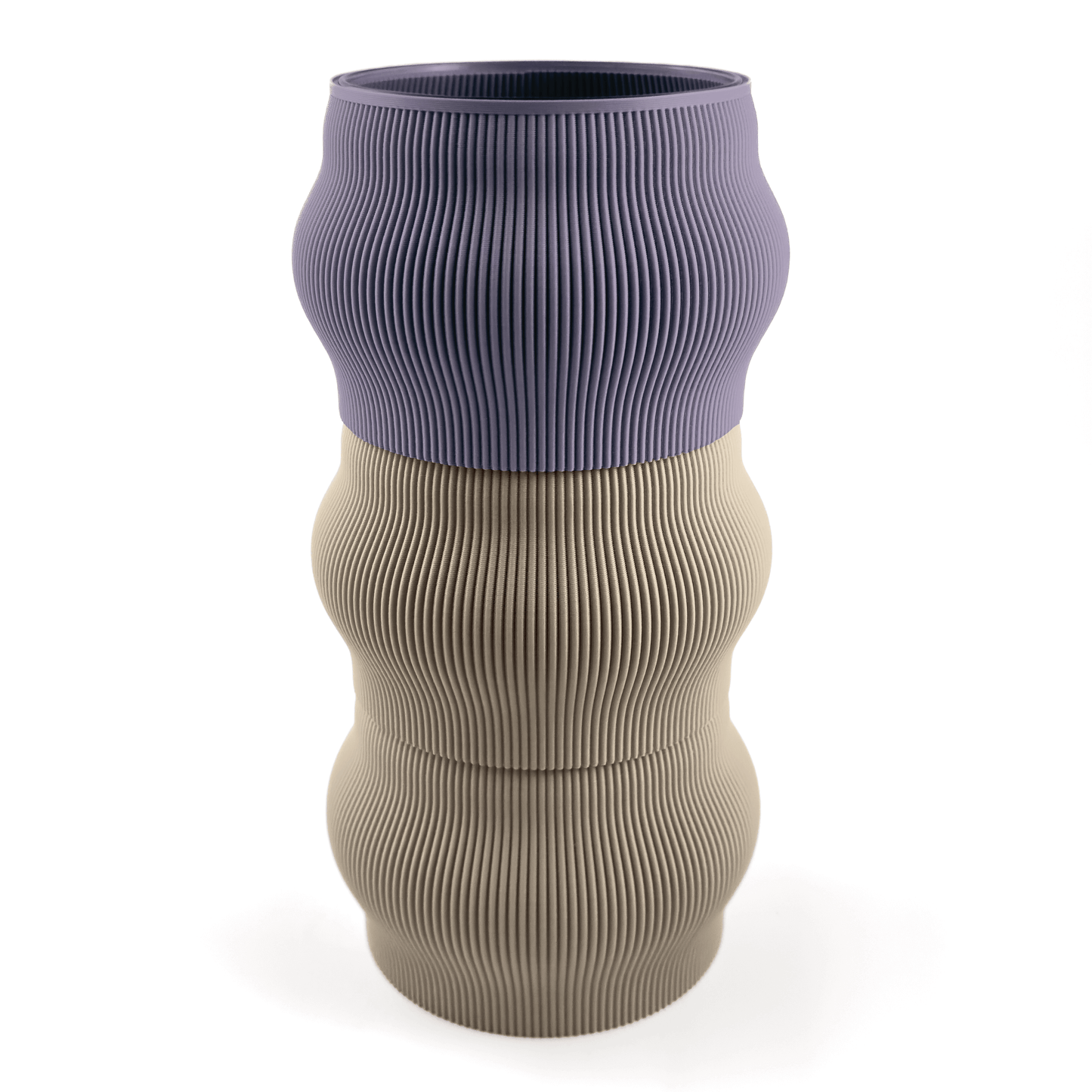 Modern kombinierbare Vase CYRA, 3D-gedruckt – Groesse vase, Farben: Boden boden, Aufsaetze aufsatz und weiss. Ideal fuer kreative Interiors – handgefertigt im 3D-Druck.