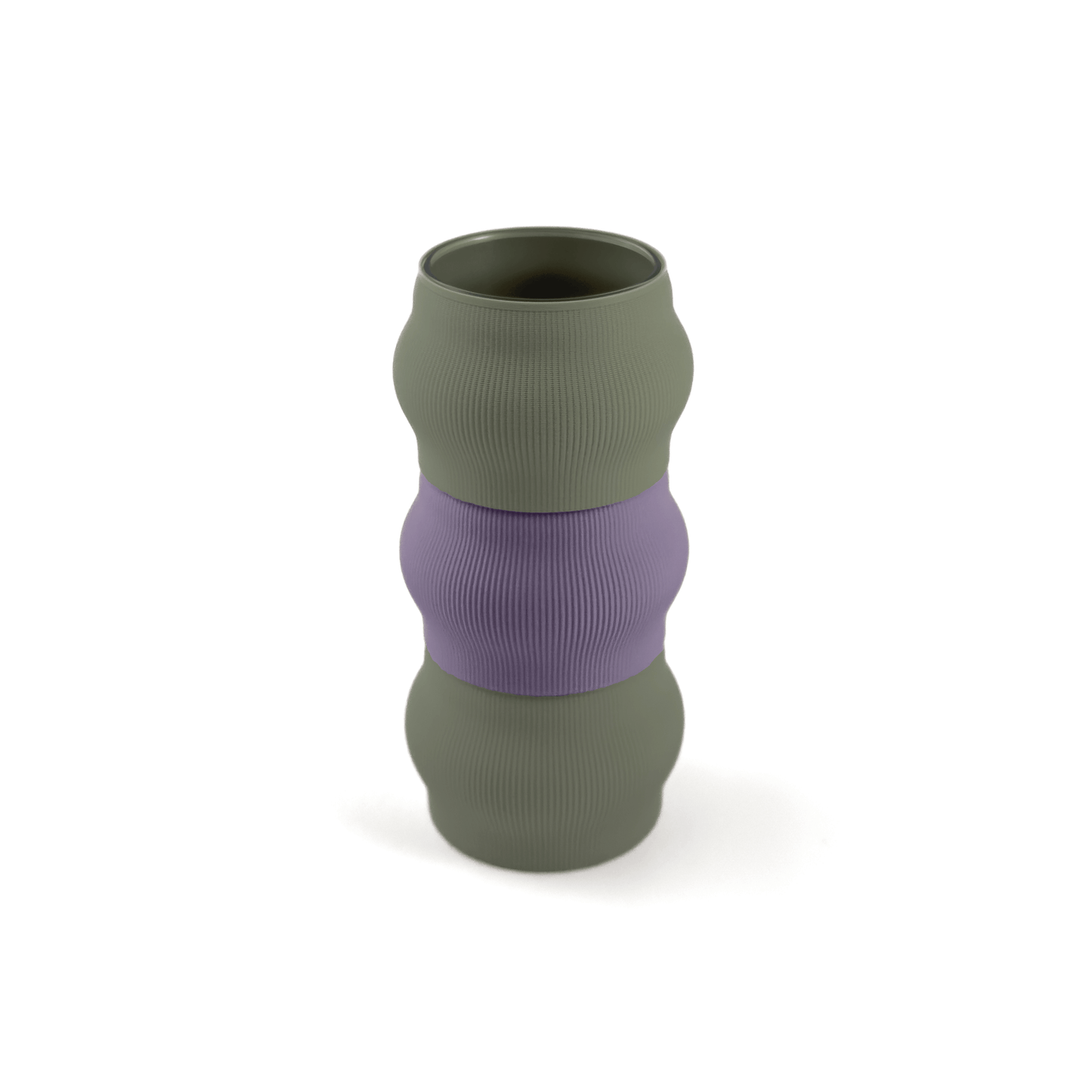 Designvase CYRA modular aufgebaut – Groesse vase, kombiniert mit boden Boden sowie Aufsatzfarben aufsatz und lila. Nachhaltiges Wohnaccessoire von Cranny im modernen Design.