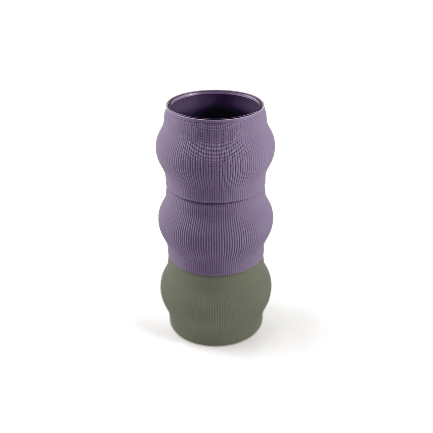 Individuell konfigurierbare Vase CYRA aus dem 3D-Druck – Groesse vase, kombiniert mit boden Boden sowie Aufsatzfarben aufsatz und lila. Aus PLA gefertigt, fuer stilvolles und flexibles Einrichten.