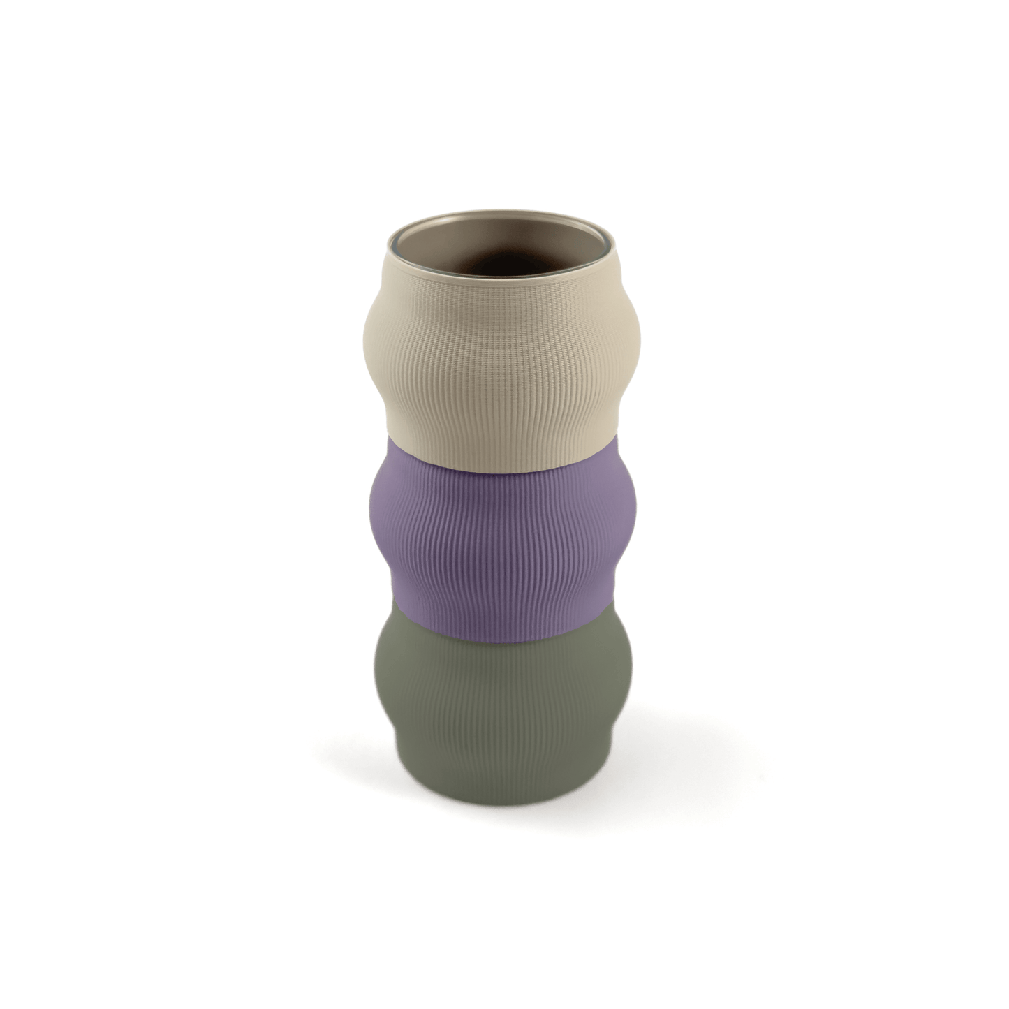 Modulare Vase CYRA in Groesse vase, Farben: Boden boden, Aufsaetze aufsatz und lila. Ein modernes Highlight von Cranny, 3D-gedruckt aus PLA.