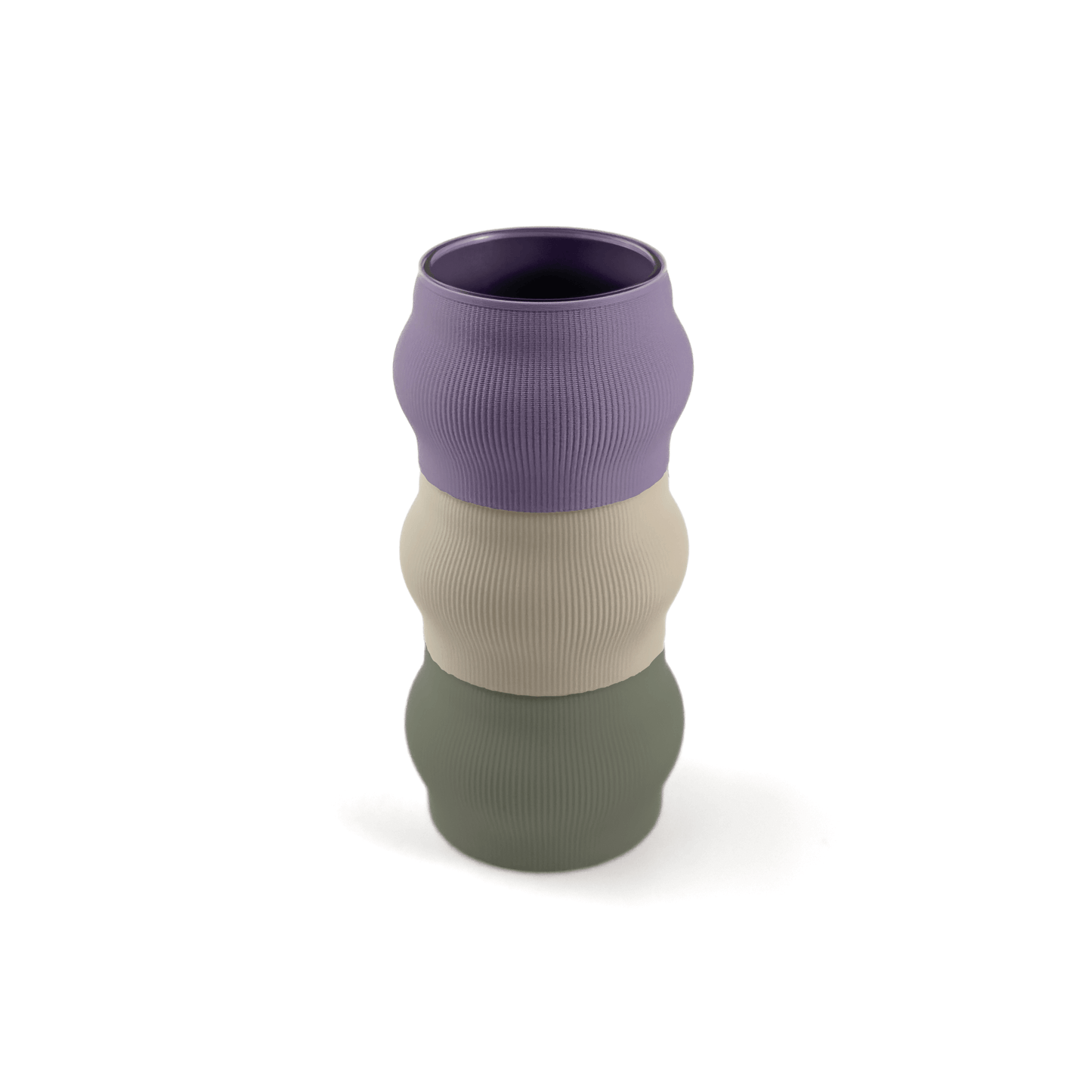 Individuell konfigurierbare Vase CYRA aus dem 3D-Druck – Groesse vase, bestehend aus Boden in boden und zwei Aufsaetzen in aufsatz und weiss. Ideal fuer kreative Interiors – handgefertigt im 3D-Druck.