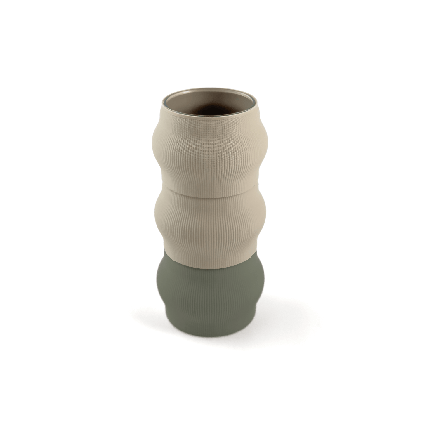 Modern kombinierbare Vase CYRA, 3D-gedruckt – Groesse vase, kombiniert mit boden Boden sowie Aufsatzfarben aufsatz und weiss. Aus PLA gefertigt, fuer stilvolles und flexibles Einrichten.