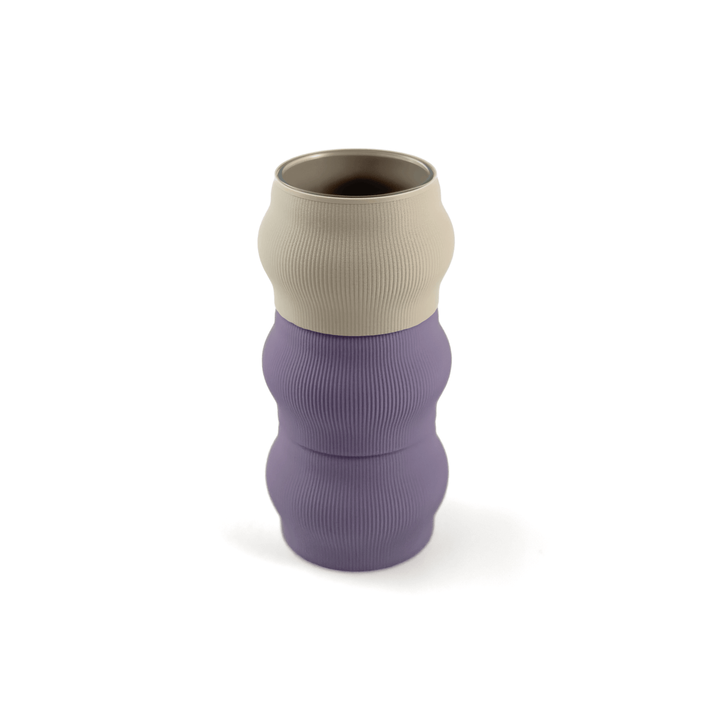 Modern kombinierbare Vase CYRA, 3D-gedruckt – Groesse vase, kombiniert mit boden Boden sowie Aufsatzfarben aufsatz und lila. Ideal fuer kreative Interiors – handgefertigt im 3D-Druck.
