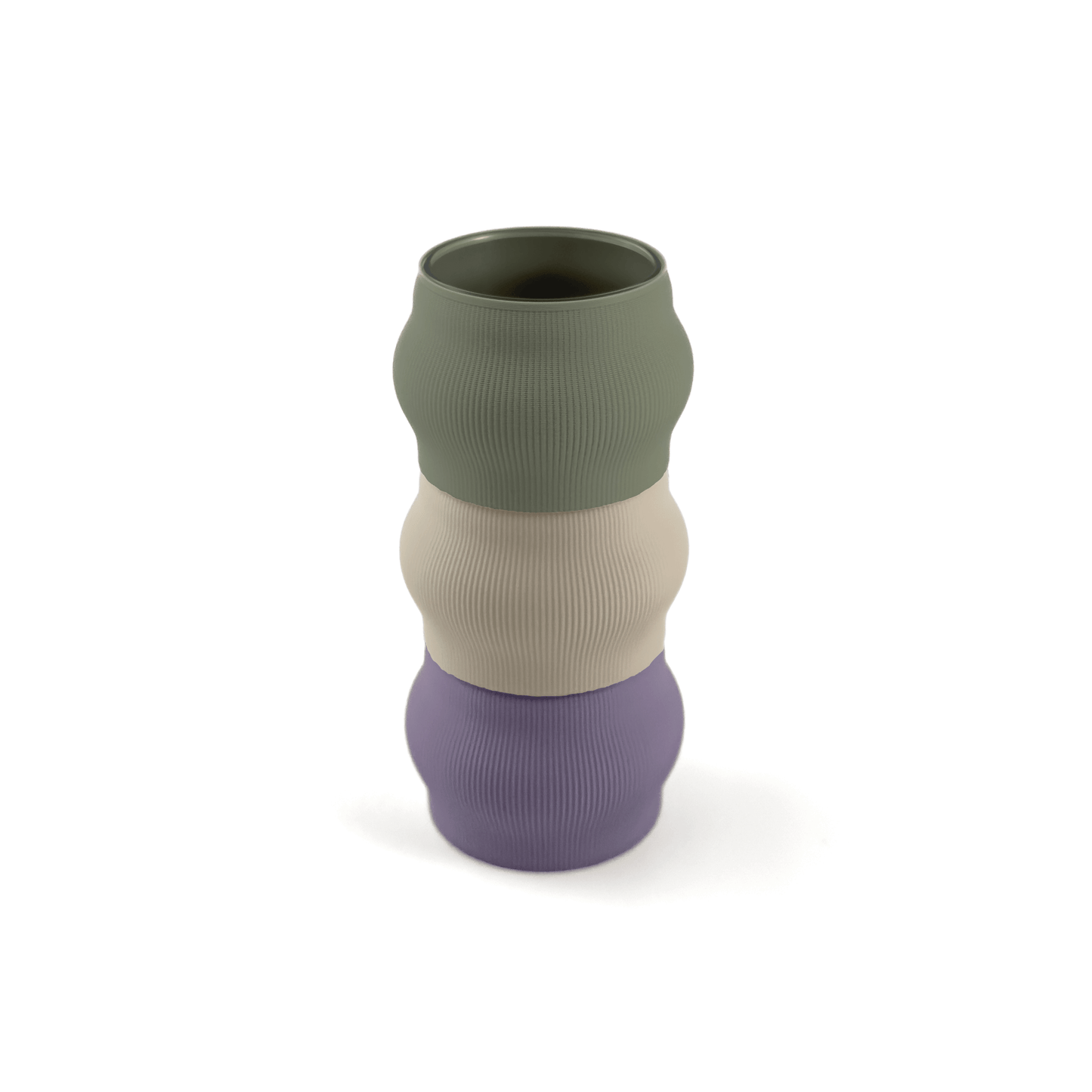 Modern kombinierbare Vase CYRA, 3D-gedruckt – Groesse vase, bestehend aus Boden in boden und zwei Aufsaetzen in aufsatz und weiss. Nachhaltiges Wohnaccessoire von Cranny im modernen Design.