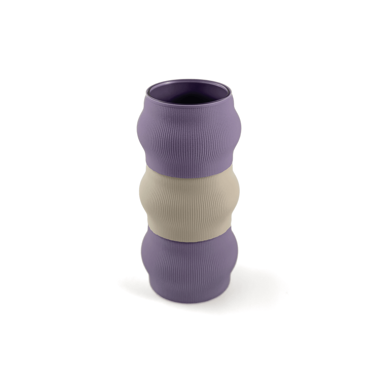 Modulare Vase CYRA in Groesse vase, kombiniert mit boden Boden sowie Aufsatzfarben aufsatz und weiss. Aus PLA gefertigt, fuer stilvolles und flexibles Einrichten.