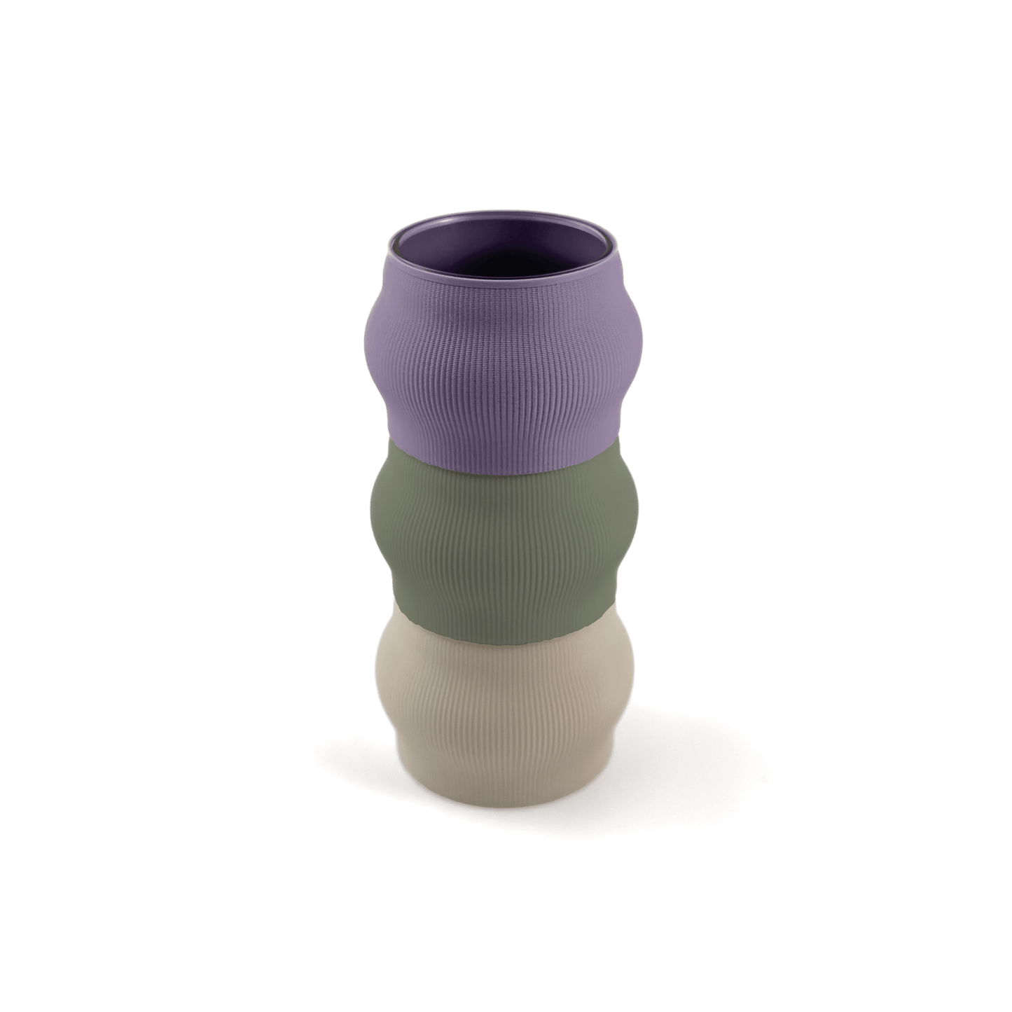 Individuell konfigurierbare Vase CYRA aus dem 3D-Druck – Groesse vase, mit Boden in boden und Aufsaetzen in aufsatz und gruen. Ein modernes Highlight von Cranny, 3D-gedruckt aus PLA.
