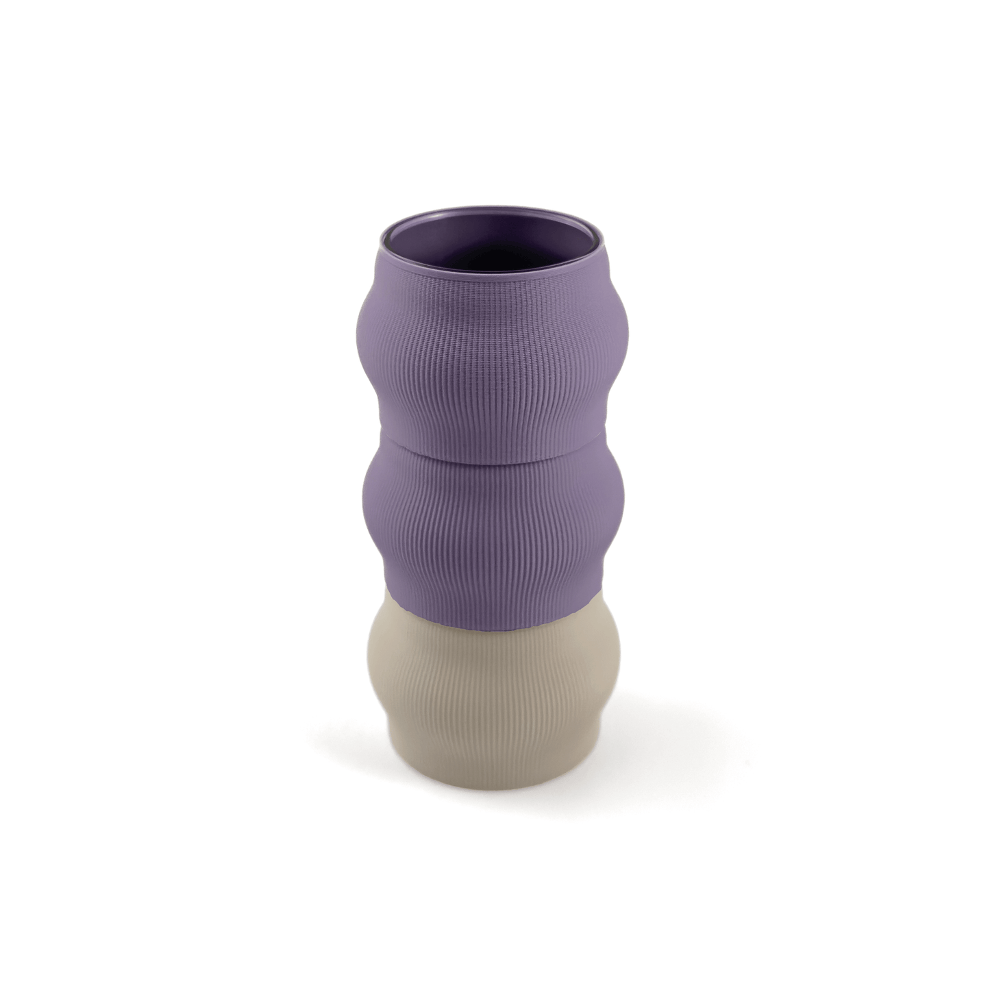Individuell konfigurierbare Vase CYRA aus dem 3D-Druck – Groesse vase, kombiniert mit boden Boden sowie Aufsatzfarben aufsatz und lila. Aus PLA gefertigt, fuer stilvolles und flexibles Einrichten.