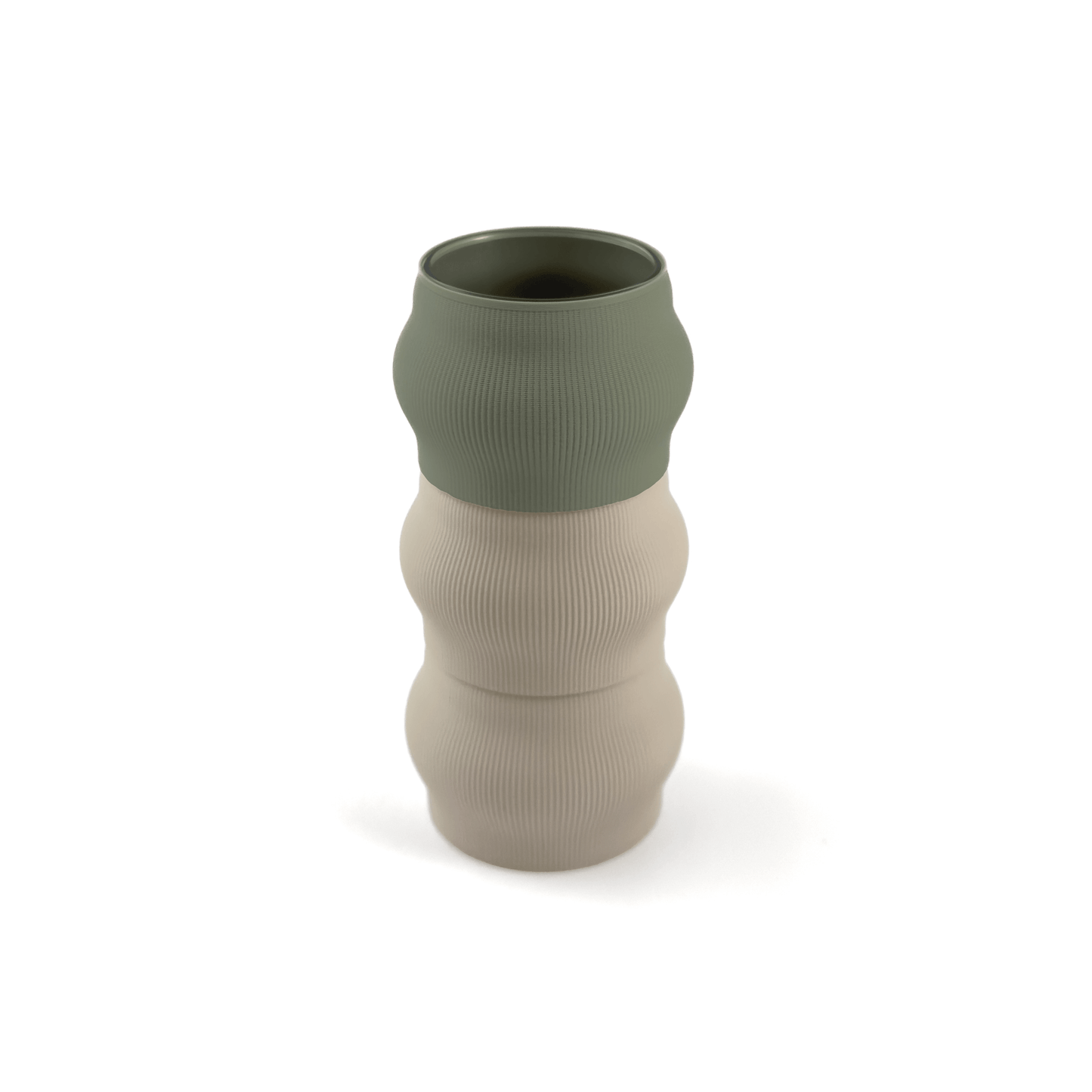 Individuell konfigurierbare Vase CYRA aus dem 3D-Druck – Groesse vase, mit Boden in boden und Aufsaetzen in aufsatz und weiss. Aus PLA gefertigt, fuer stilvolles und flexibles Einrichten.