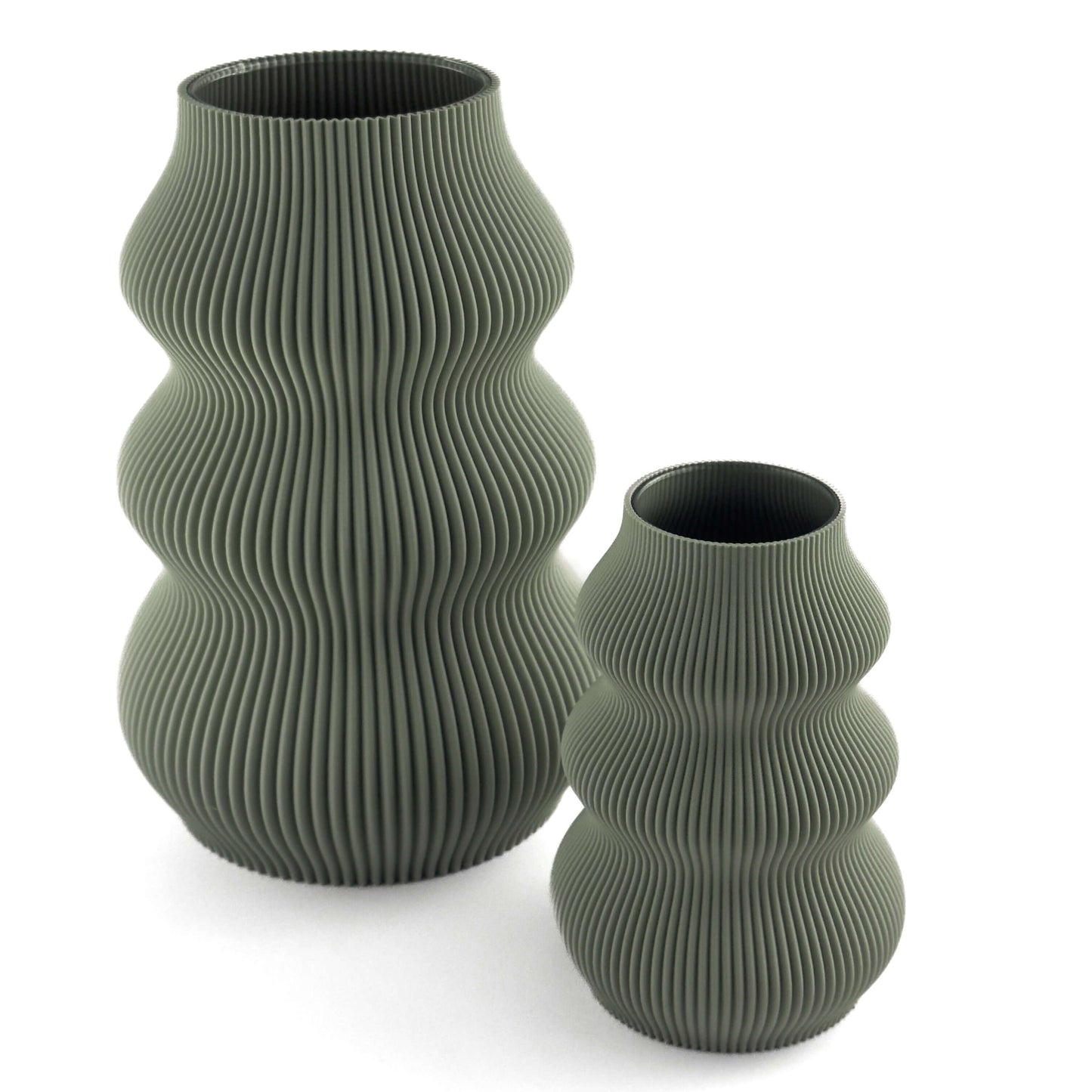 Große und kleine Eos Vase in Grün, moderne PLA-Vase im skandinavischen Stil