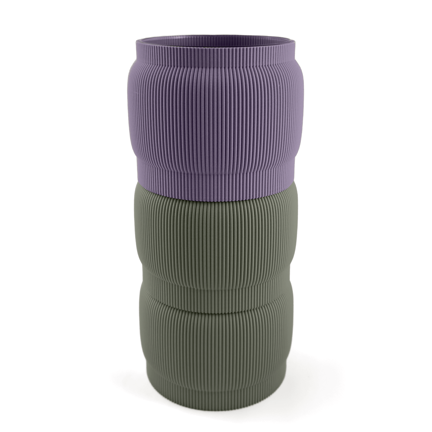 Individuell konfigurierbare Vase SORA aus dem 3D-Druck – Größe vase, kombiniert mit boden Boden sowie Aufsatzfarben aufsatz und grün. Ideal für kreative Interiors – handgefertigt im 3D-Druck.