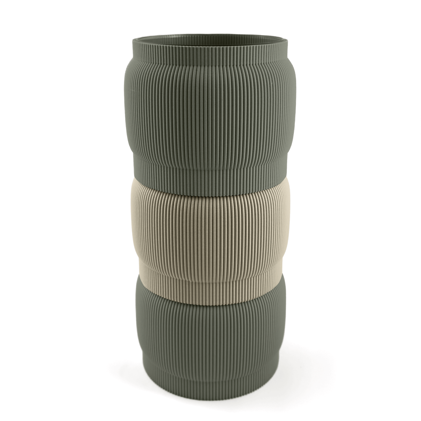 Designvase SORA modular aufgebaut – Größe vase, kombiniert mit boden Boden sowie Aufsatzfarben aufsatz und weiß. Nachhaltiges Wohnaccessoire von Cranny im modernen Design.