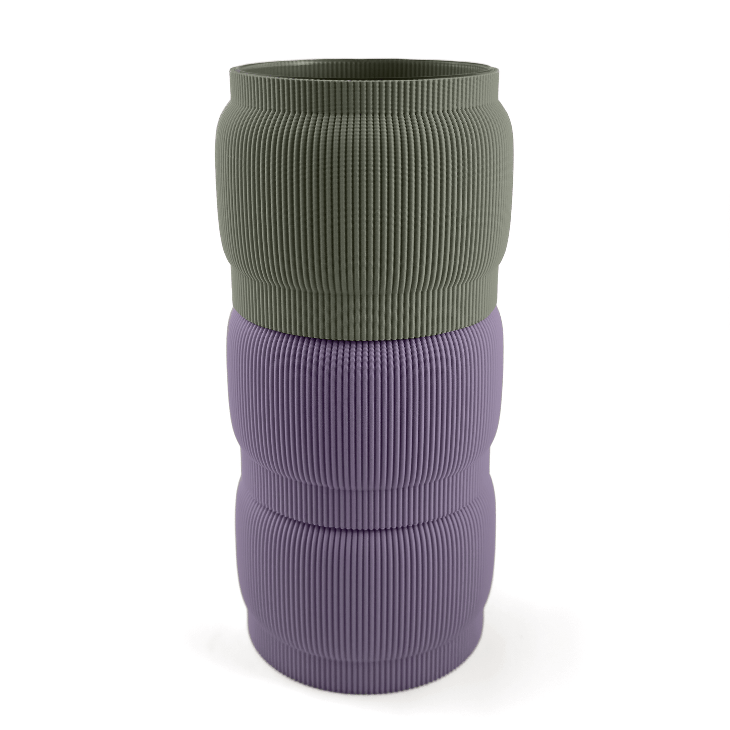 Individuell konfigurierbare Vase SORA aus dem 3D-Druck – Größe vase, Farben: Boden boden, Aufsätze aufsatz und lila. Nachhaltiges Wohnaccessoire von Cranny im modernen Design.