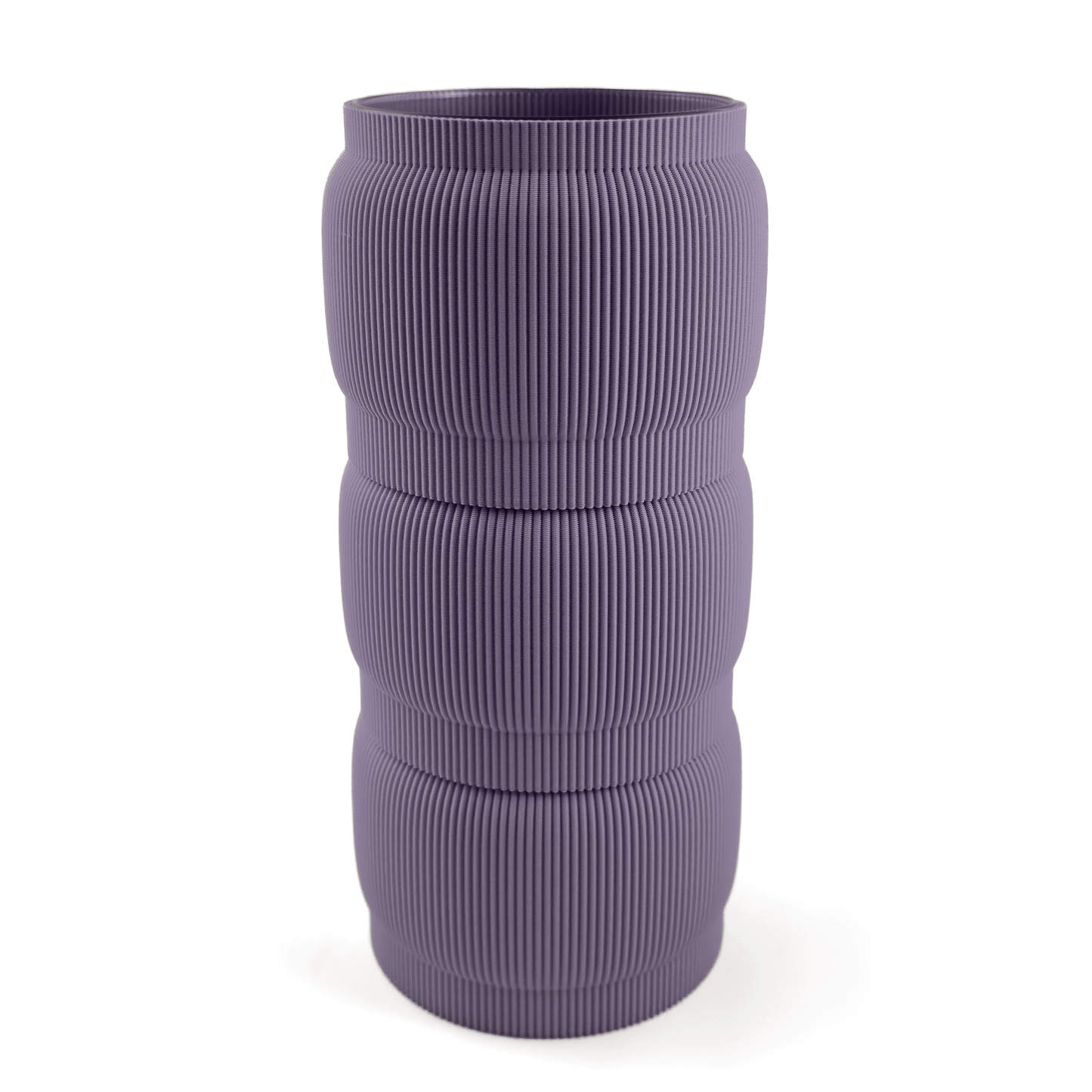 Individuell konfigurierbare Vase SORA aus dem 3D-Druck – Größe vase, mit Boden in boden und Aufsätzen in aufsatz und lila. Aus PLA gefertigt, für stilvolles und flexibles Einrichten.