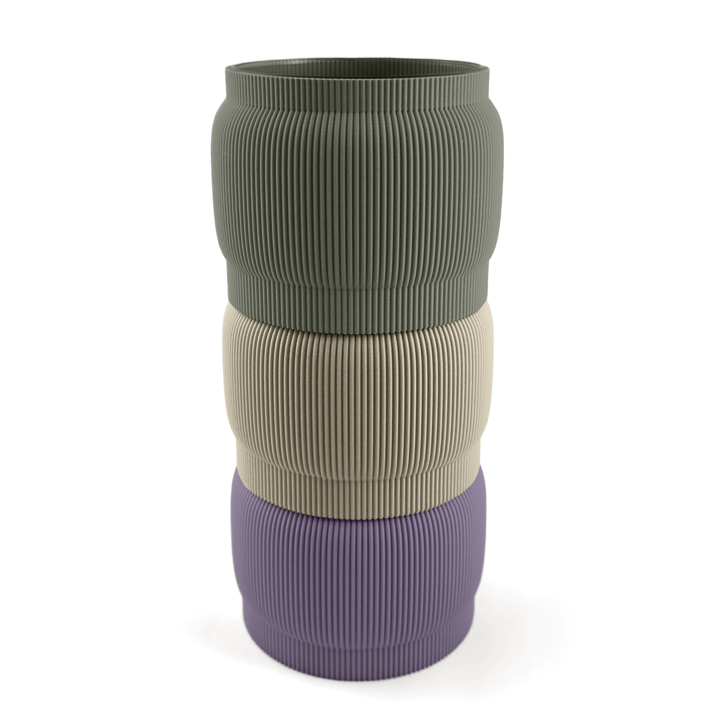 Individuell konfigurierbare Vase SORA aus dem 3D-Druck – Größe vase, Farben: Boden boden, Aufsätze aufsatz und weiß. Aus PLA gefertigt, für stilvolles und flexibles Einrichten.