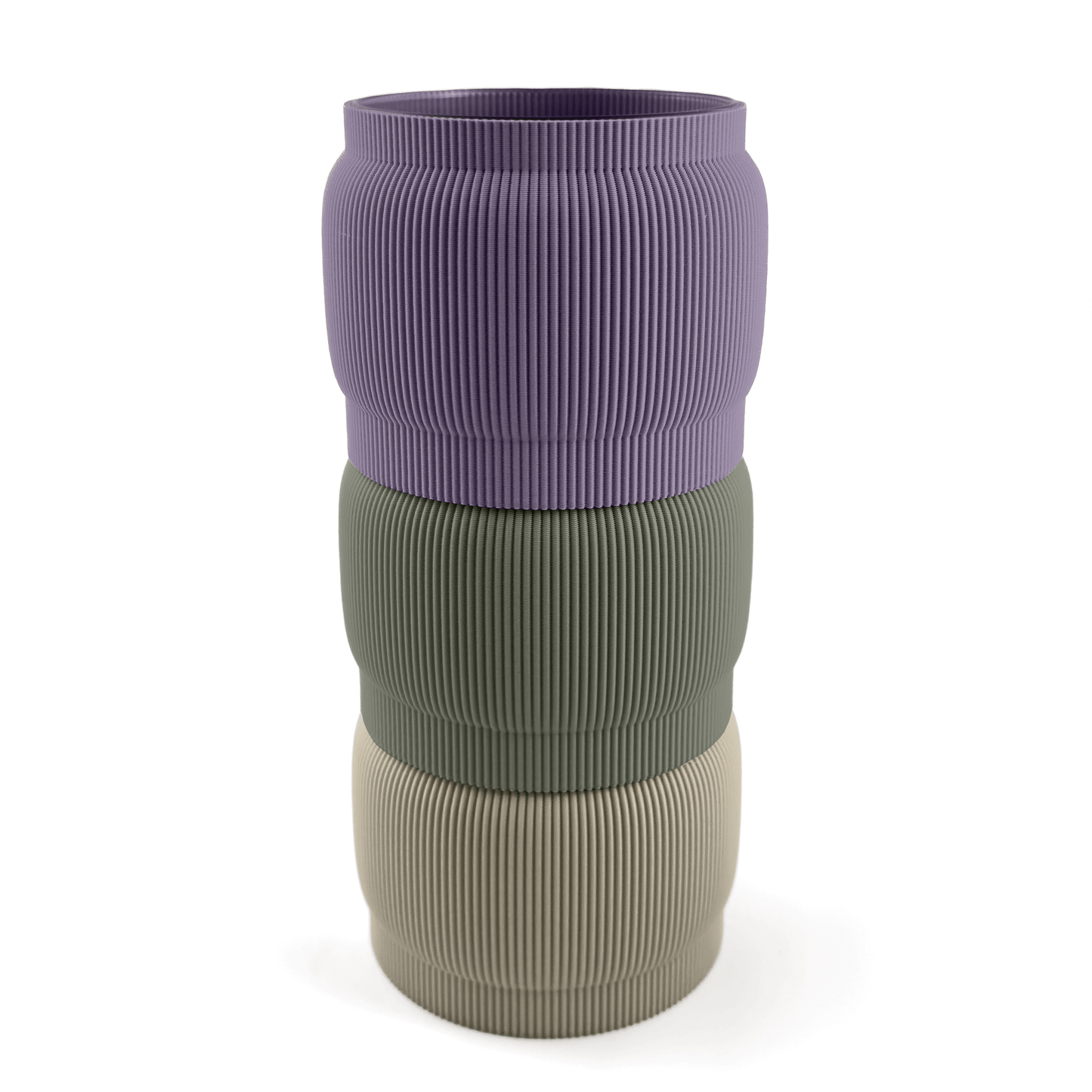 Individuell konfigurierbare Vase SORA aus dem 3D-Druck – Größe vase, bestehend aus Boden in boden und zwei Aufsätzen in aufsatz und grün. Aus PLA gefertigt, für stilvolles und flexibles Einrichten.