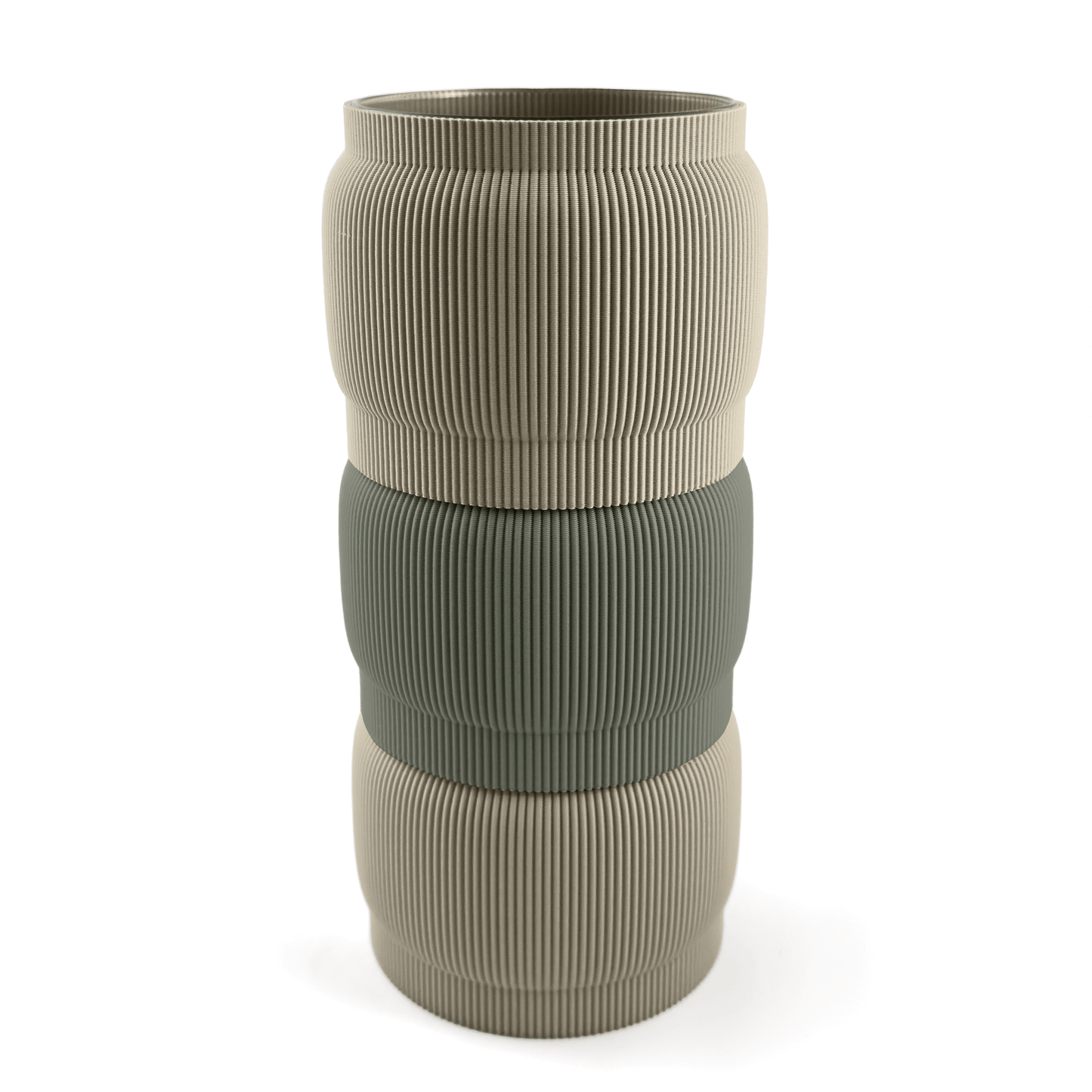Modern kombinierbare Vase SORA, 3D-gedruckt – Größe vase, Farben: Boden boden, Aufsätze aufsatz und grün. Ein modernes Highlight von Cranny, 3D-gedruckt aus PLA.