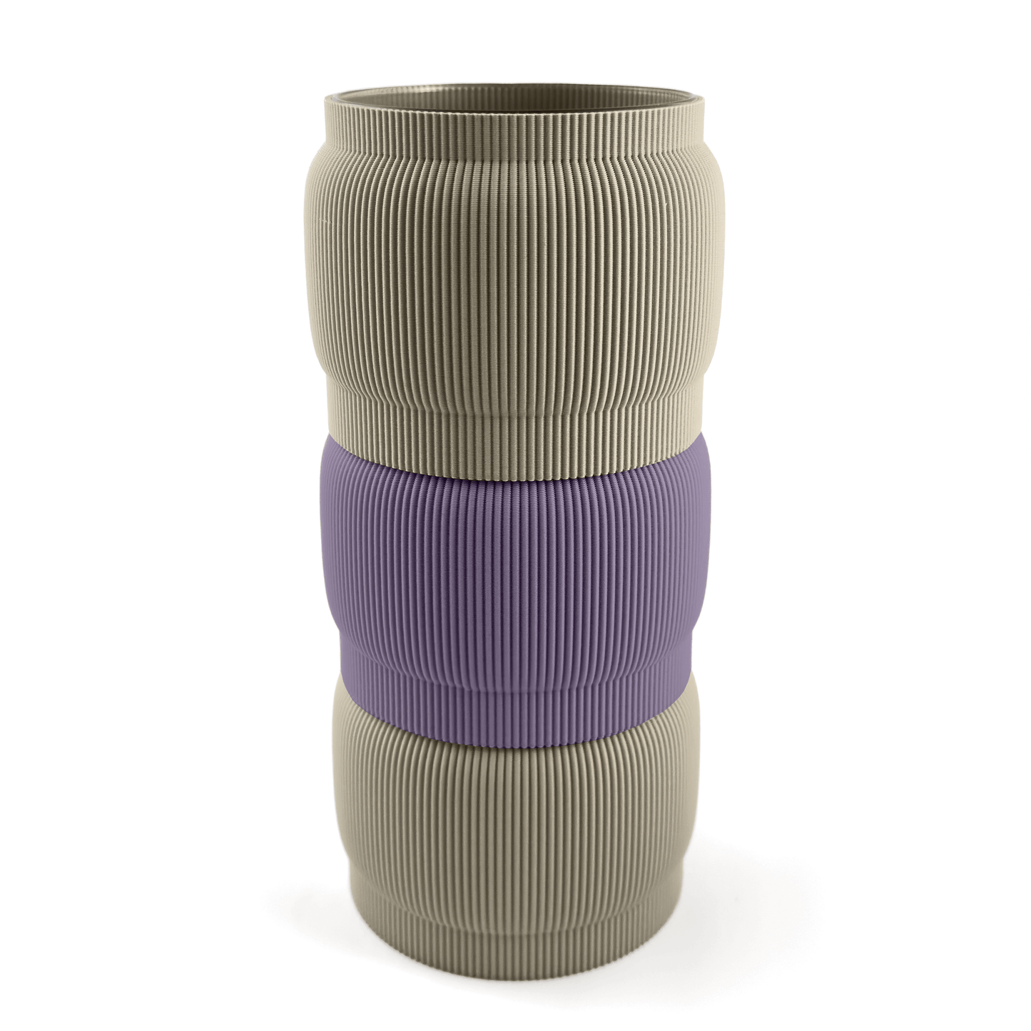 Modulare Vase SORA in Größe vase, kombiniert mit boden Boden sowie Aufsatzfarben aufsatz und lila. Ein modernes Highlight von Cranny, 3D-gedruckt aus PLA.