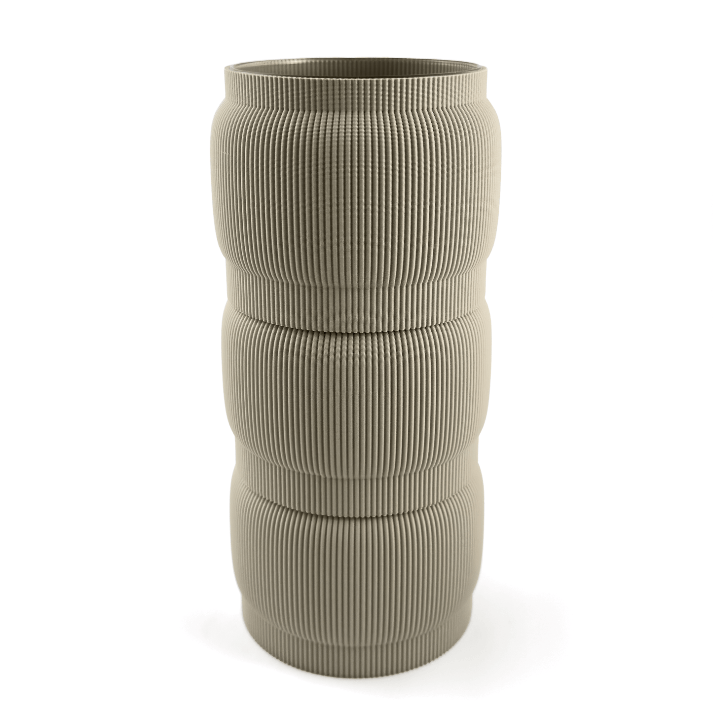 Individuell konfigurierbare Vase SORA aus dem 3D-Druck – Größe vase, bestehend aus Boden in boden und zwei Aufsätzen in aufsatz und weiß. Aus PLA gefertigt, für stilvolles und flexibles Einrichten.