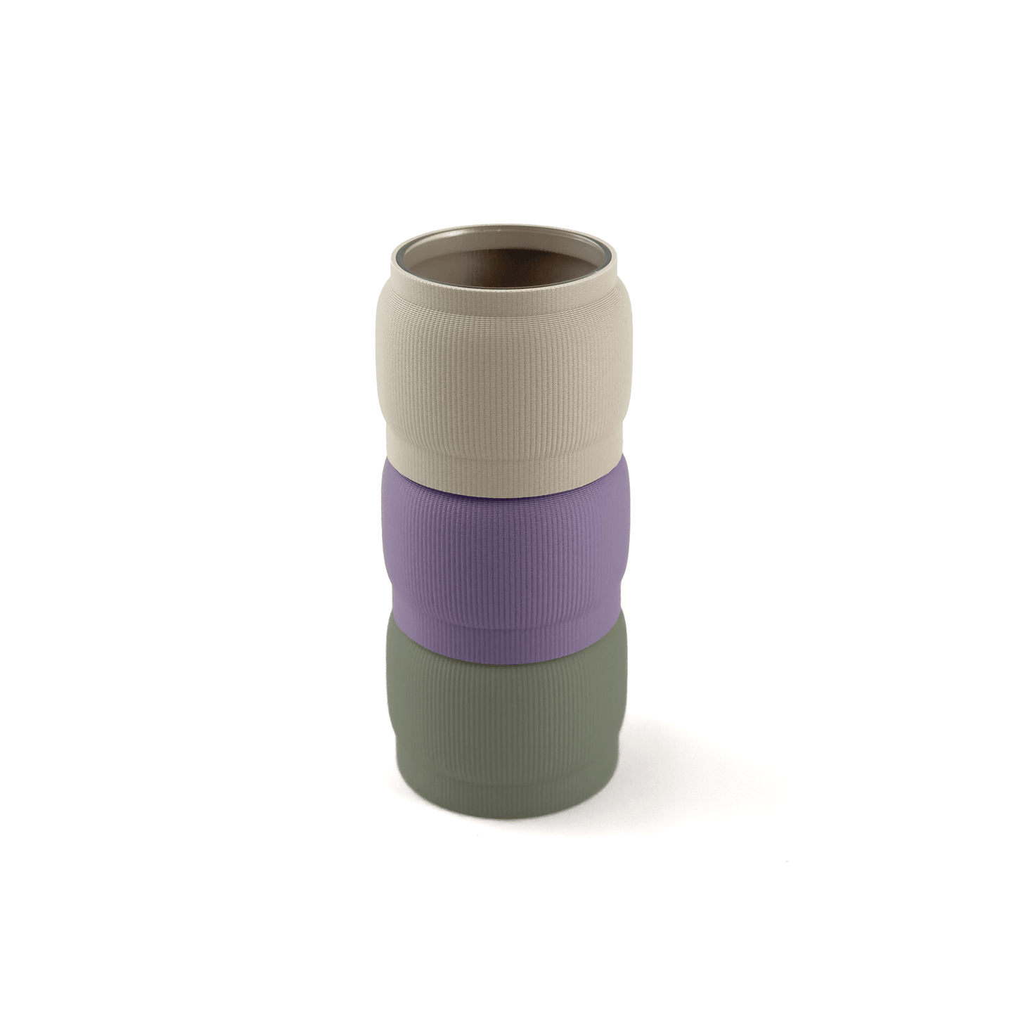 Individuell konfigurierbare Vase SORA aus dem 3D-Druck – Größe vase, Farben: Boden boden, Aufsätze aufsatz und lila. Nachhaltiges Wohnaccessoire von Cranny im modernen Design.