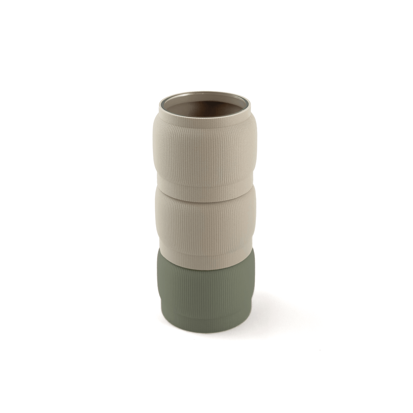Individuell konfigurierbare Vase SORA aus dem 3D-Druck – Größe vase, mit Boden in boden und Aufsätzen in aufsatz und weiß. Ideal für kreative Interiors – handgefertigt im 3D-Druck.