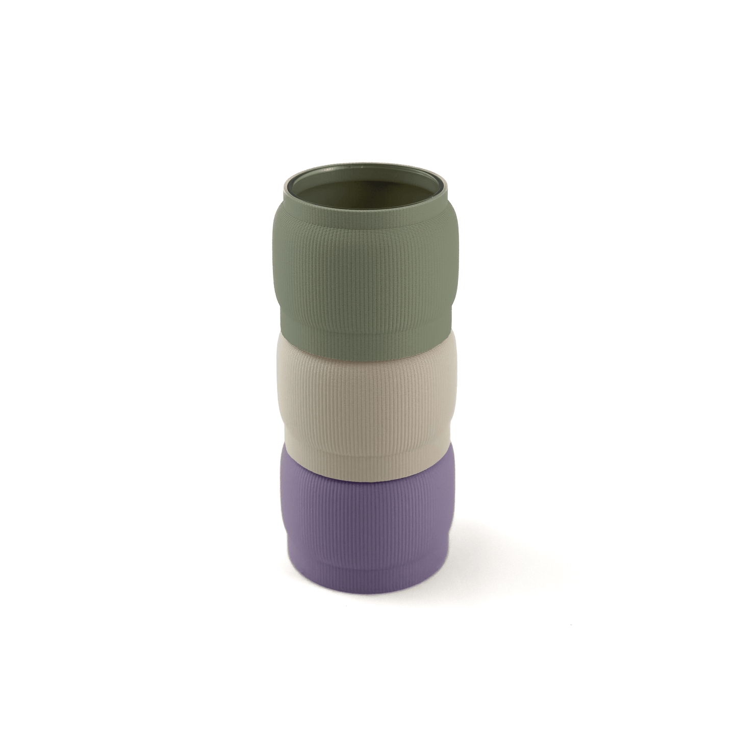 Modern kombinierbare Vase SORA, 3D-gedruckt – Größe vase, Farben: Boden boden, Aufsätze aufsatz und weiß. Aus PLA gefertigt, für stilvolles und flexibles Einrichten.