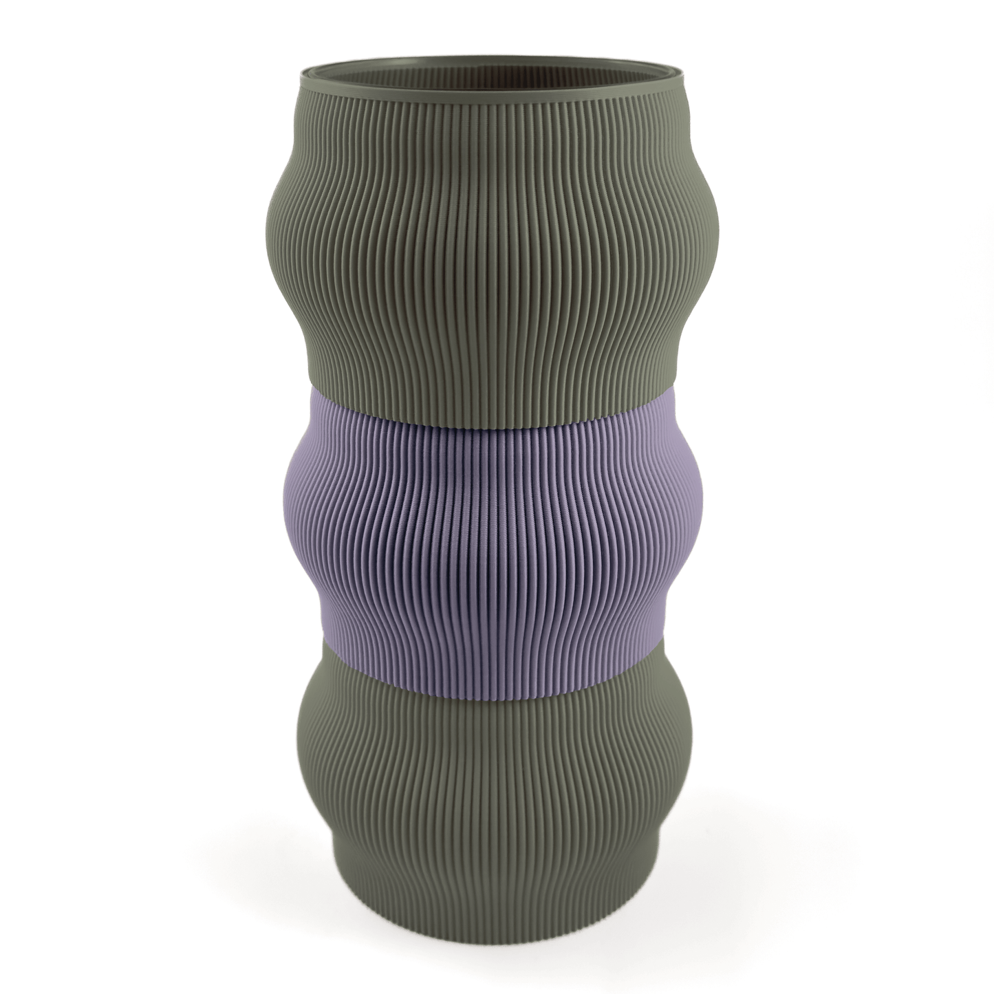 Modern kombinierbare Vase CYRA, 3D-gedruckt – Groesse vase, Farben: Boden boden, Aufsaetze aufsatz und lila. Ein modernes Highlight von Cranny, 3D-gedruckt aus PLA.
