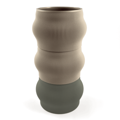 Modern kombinierbare Vase CYRA, 3D-gedruckt – Groesse vase, Farben: Boden boden, Aufsaetze aufsatz und weiss. Aus PLA gefertigt, fuer stilvolles und flexibles Einrichten.
