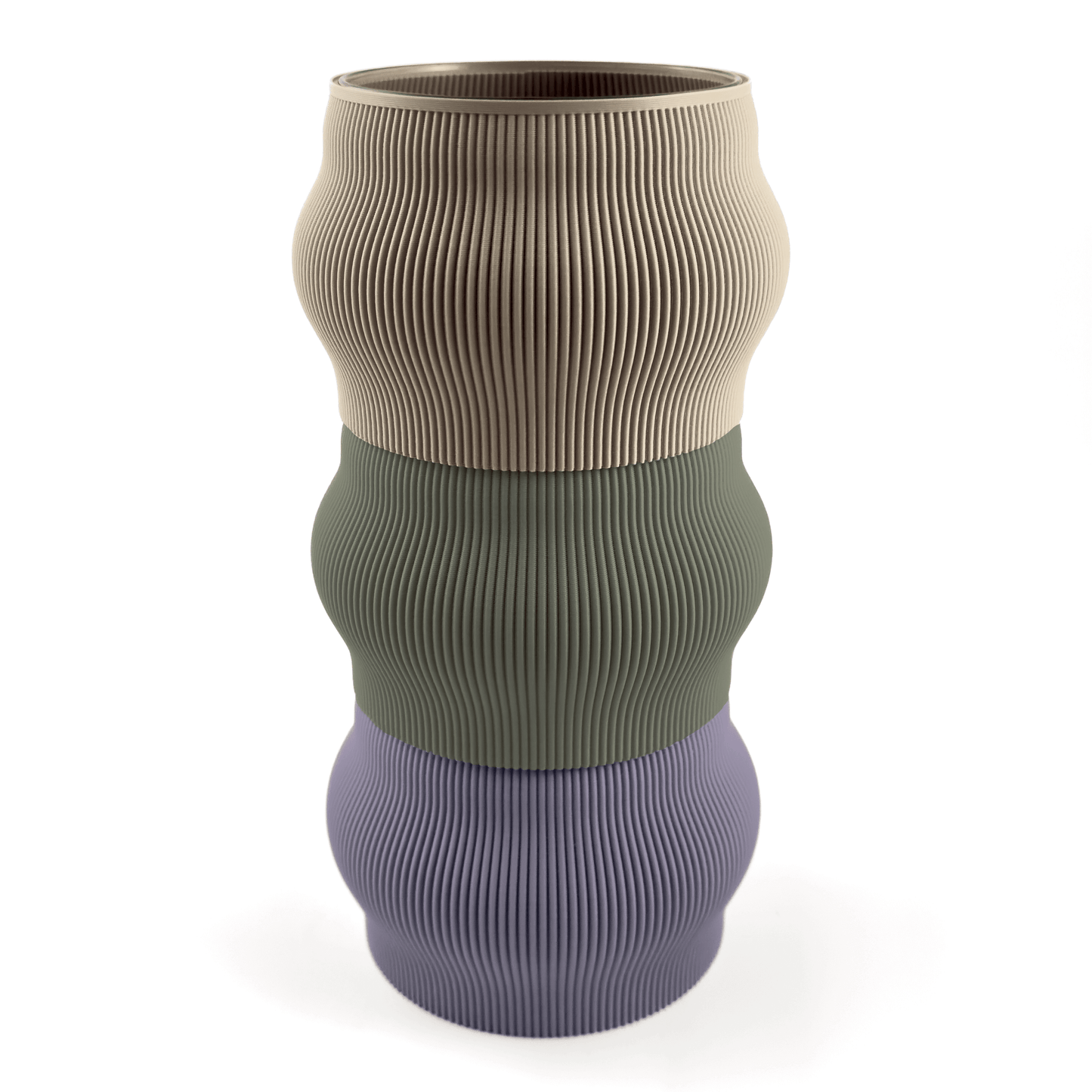 Modern kombinierbare Vase CYRA, 3D-gedruckt – Groesse vase, kombiniert mit boden Boden sowie Aufsatzfarben aufsatz und gruen. Ideal fuer kreative Interiors – handgefertigt im 3D-Druck.
