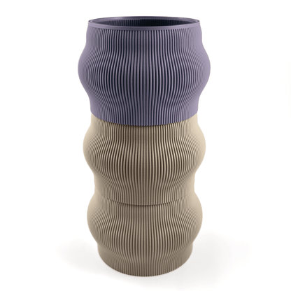 Modern kombinierbare Vase CYRA, 3D-gedruckt – Groesse vase, Farben: Boden boden, Aufsaetze aufsatz und weiss. Ideal fuer kreative Interiors – handgefertigt im 3D-Druck.
