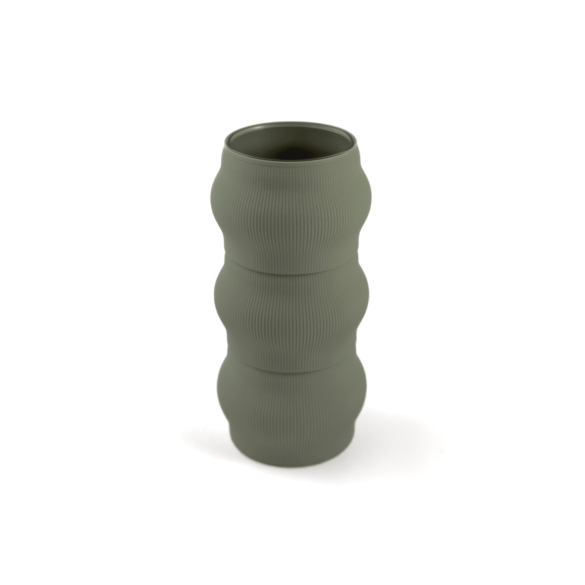 Designvase CYRA modular aufgebaut – Größe vase, Farben: Boden boden, Aufsätze aufsatz und grün. Aus PLA gefertigt, für stilvolles und flexibles Einrichten.
