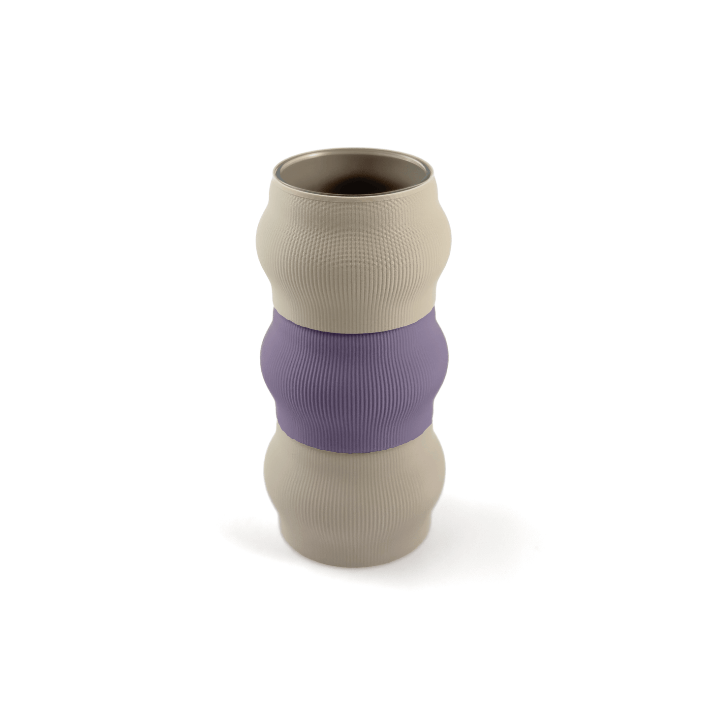 Modern kombinierbare Vase CYRA, 3D-gedruckt – Groesse vase, mit Boden in boden und Aufsaetzen in aufsatz und lila. Ideal fuer kreative Interiors – handgefertigt im 3D-Druck.
