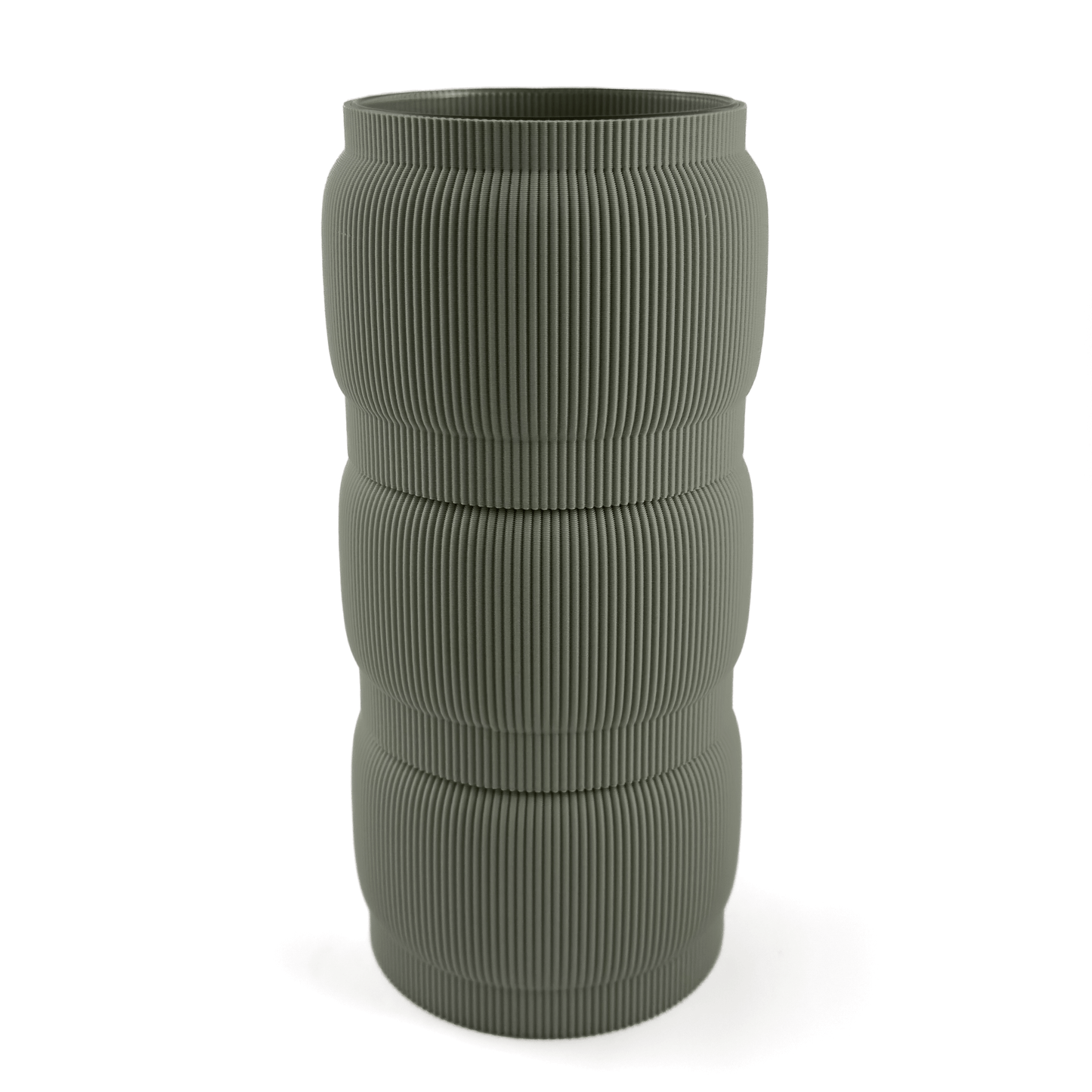 Designvase SORA modular aufgebaut – Größe vase, bestehend aus Boden in boden und zwei Aufsätzen in aufsatz und grün. Ideal für kreative Interiors – handgefertigt im 3D-Druck.