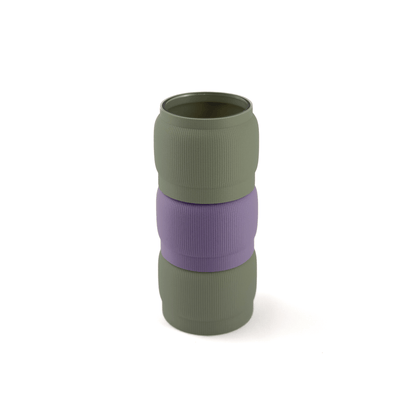 Designvase SORA modular aufgebaut – Größe vase, Farben: Boden boden, Aufsätze aufsatz und lila. Ideal für kreative Interiors – handgefertigt im 3D-Druck.