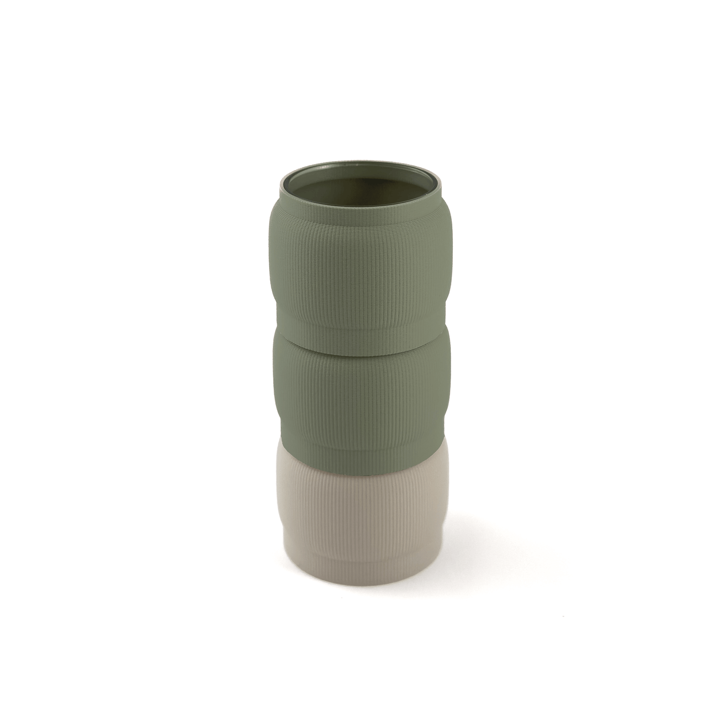 Modern kombinierbare Vase SORA, 3D-gedruckt – Größe vase, kombiniert mit boden Boden sowie Aufsatzfarben aufsatz und grün. Ideal für kreative Interiors – handgefertigt im 3D-Druck.