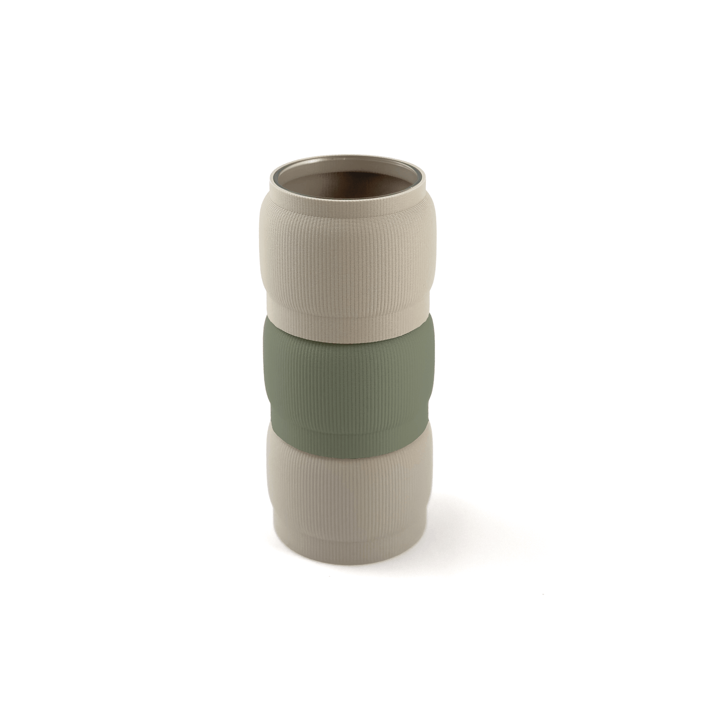 Modern kombinierbare Vase SORA, 3D-gedruckt – Größe vase, Farben: Boden boden, Aufsätze aufsatz und grün. Aus PLA gefertigt, für stilvolles und flexibles Einrichten.